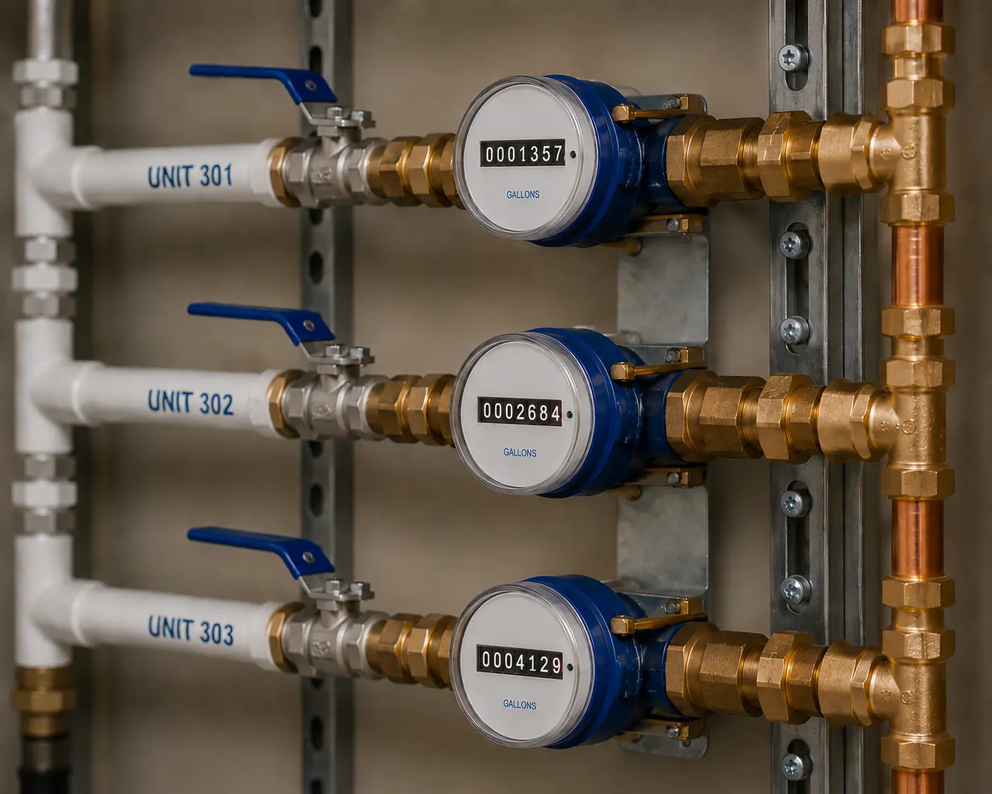 SMH-Website-Water-Submeters-Industrial-water-meters-in-neat-alignment